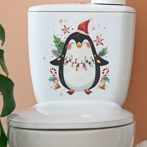 Christmas Penguin Toilet Sticker Decal PVC Removable Self Adhesive Bathroom Home Wall Decoration Festive Winter Ornament