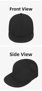 Close-up of black hip hop hat featuring laser-cut breathable holes and adjustable flat brim