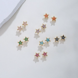 Star Stud Earrings Copper Gold Plated Cubic Zirconia Geometric Colorful Jewelry Gift For Women Girls