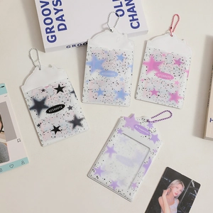 Transparent PVC star pattern card holders in four colors with matching bead chains