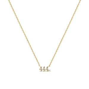 Close-up of gold S925 sterling silver necklace with a sparkling 444 angel number pendant