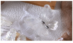 Macro shot of a transparent acrylic butterfly ornament for Christmas decorations