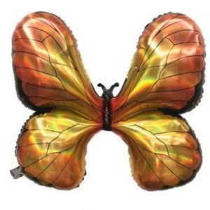 Vibrant butterfly-shaped foil balloon with orange and gold gradient party decoration