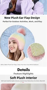 Detail of thick plush fleece lining inside the gradient knit winter hat for warmth
