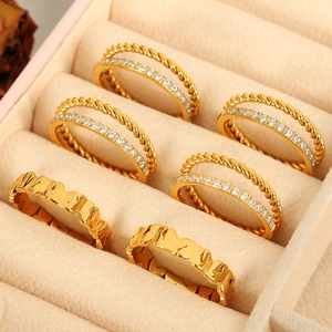 6-piece 18K gold plated ring set featuring double-layer bands with sparkling cubic zirconia