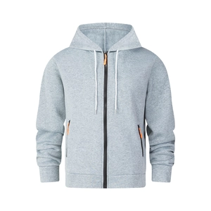 Men's light grey polar fleece half-zip jacket with standing collar and orange zipper detail