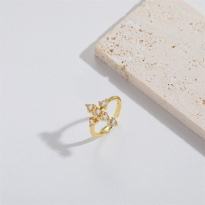 Exquisite gold cross ring with cubic zirconia on a stone display for women