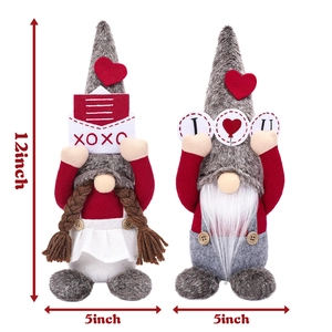 Valentine gnome plush decor set with XOXO envelope and heart sign, 12 inches height