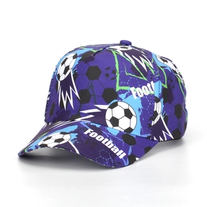 Kids purple football baseball cap with all-over sports prints and graffiti elements