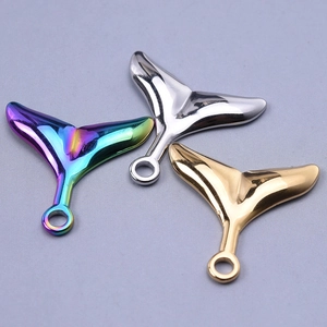 Polished 304 stainless steel whale tail pendants in rainbow, silver, and gold finishes