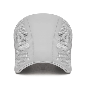 Light grey breathable mesh summer sports cap with quick-dry fabric and mesh crown