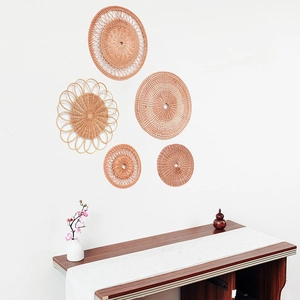 Set of 5 handmade rattan wall decorations in natural wood color for Nordic home interiors