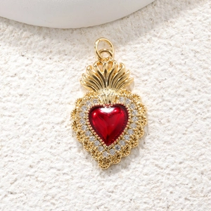 Royal style gold plated heart pendant with red gem and sparkling crystals decoration
