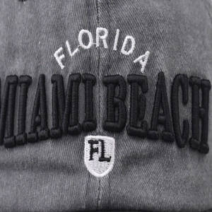 Berretto da baseball in cotone grigio lavato vintage con ricamo Florida Miami Beach