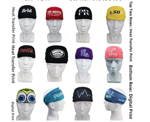 Detail showing 12 different St. Patrick's Day elastic yoga headbands in various designs