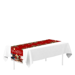 Red Christmas table runner with festive puppy and Merry Christmas text design