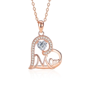 Rose gold Mom heart necklace with sparkling zircon pendant for Mother's Day gift