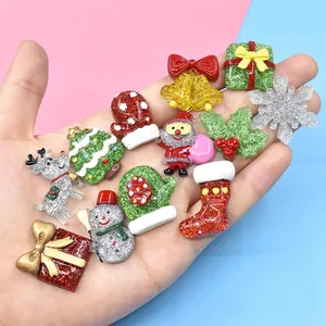 Christmas DIY Charms Resin Flatback Accessories Glitter Santa Claus Snowman Tree For Phone Case Hair Clips Decor