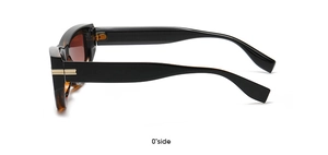 Side profile of vintage cat eye sunglasses with black frames and golden metal hinges
