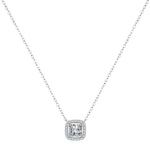 Sparkling S925 sterling silver square zircon pendant necklace on a delicate chain