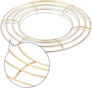 Macro detail of high-quality welding points on a 4-tier golden metal wreath ring frame
