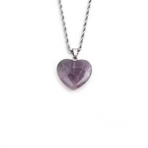 Fashionable heart-shaped purple amethyst pendant necklace with silver twisted metal chain
