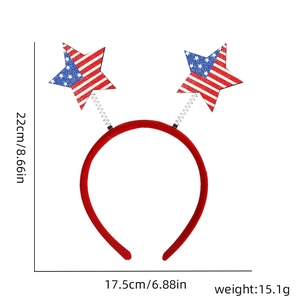 Close-up of Independence Day headband with flag stars and detailed 22cm size measurements