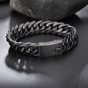 Retro gunmetal cuban link chain bracelet for men with vintage industrial matte finish