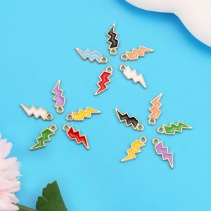 Close-up of colorful enamel lightning bolt charms for DIY jewelry making accessories