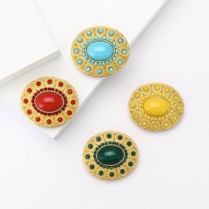 Vintage Alloy Rhinestone Oval Brooch Pin For Women Turkish Style Palace Apparel Jewelry Accessory