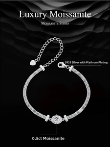 Macro view of S925 sterling silver braided bracelet featuring a 0.5ct moissanite gemstone