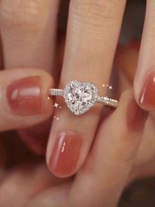 Elegant heart shaped moissanite halo ring in S925 silver for engagement and wedding