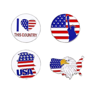 Patriotic USA metal pins set with Liberty silhouette and American flag enamel designs