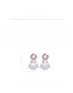 Detailed size specifications of silver tassel earrings with rhinestone water drop design