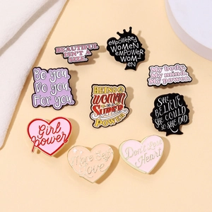 Inspirational Enamel Pins For Women Feminist Quote Alloy Brooches Heart Shape Badges For Clothing Bags Fashionable