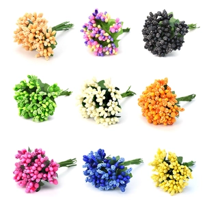 Artificial Berries Frosted Stamen With Green Leaves Flower Core For DIY Garland Wedding Christmas Party Home Decoration