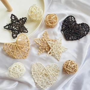 Natural Rattan Woven Ball Star Heart Ornaments Handmade Rustic Home Wedding Party Decoration Photography Props Tricolor