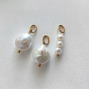 Stainless Steel Freshwater Pearl Pendant For Women Baroque Irregular Shape Pearl Charm For DIY Necklace Jewelry Making Accessory