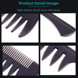 Detail shots of wide-tooth pompadour styling comb with dual-tooth spacing for men