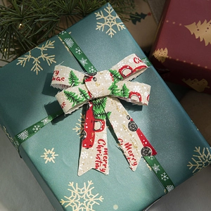 Plaid Christmas tree ribbon with red truck and snowflake pattern for DIY decoration