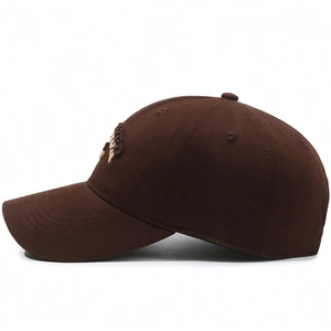 Retro dark brown cotton baseball cap with vintage 3D embroidery and adjustable strap