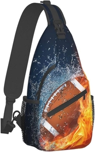 Détail du sac bandoulière avec imprimé de football américain, flammes et éclaboussures