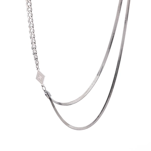 Men's double-layered silver titanium steel snake and cuban chain with star rhombus pendant