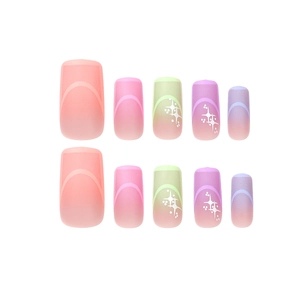 Cute gradient French press-on nails set with star patterns and pastel colors
