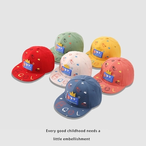 Flat brim baseball cap for kids with cartoon dinosaur patches in six vibrant colors