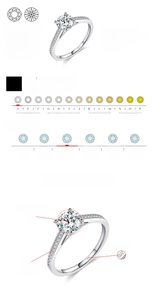 Detail of 1ct D color VVS1 moissanite ring with S925 silver band and side stones