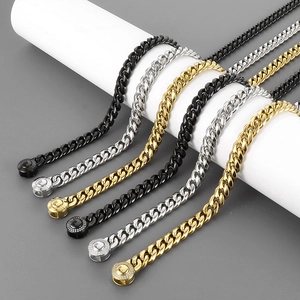 Colliers gourmette cubaine 10mm sertis de strass en or, argent et noir pour homme