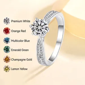 S925 Sterling Silver Moissanite Ring For Women Luxury Round Cut Six Prong Setting Engagement Wedding Band Jewelry Gift