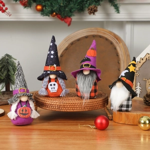 Halloween Faceless Gnome Dolls Felt Fabric Witch Hat Pumpkin Skull Plush Ornaments Party Home Table Decoration