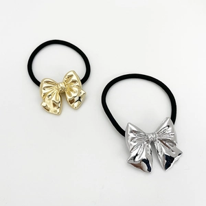 DIY bow hair ties in gold and silver alloy finish with high elasticity black bands